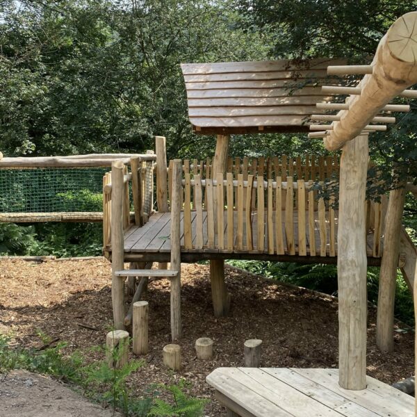 Stepping logs, monkey bars, playhouse, natural play, shop