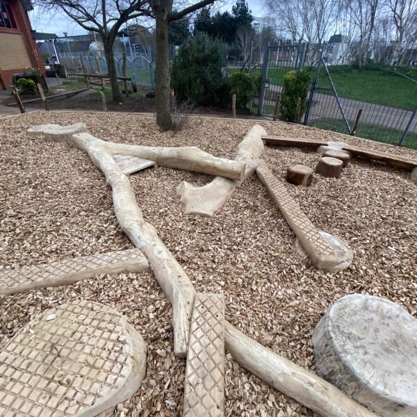 Natural play, playground, stepping logs, play logs, equipment, forest school