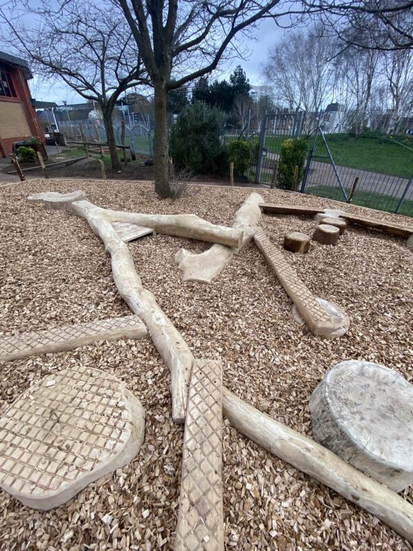 Natural play, playground, stepping logs, play logs, equipment, forest school