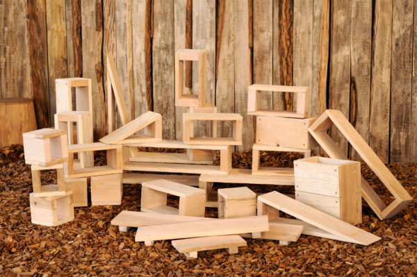 building blocks, natural play, indoors, outdoors