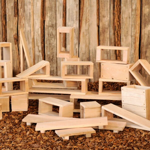 building blocks, natural play, indoors, outdoors