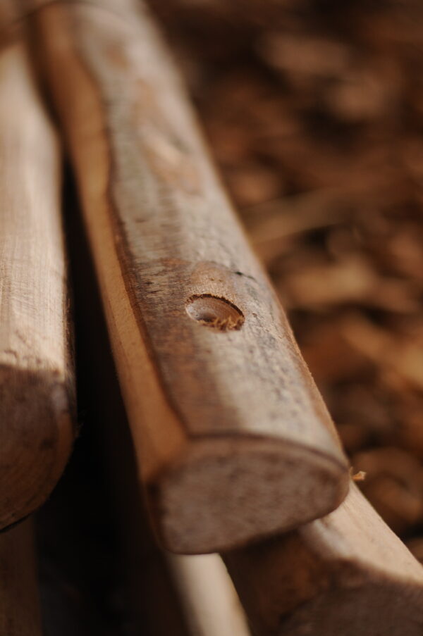 den building, cleft chestnut den poles, forest school