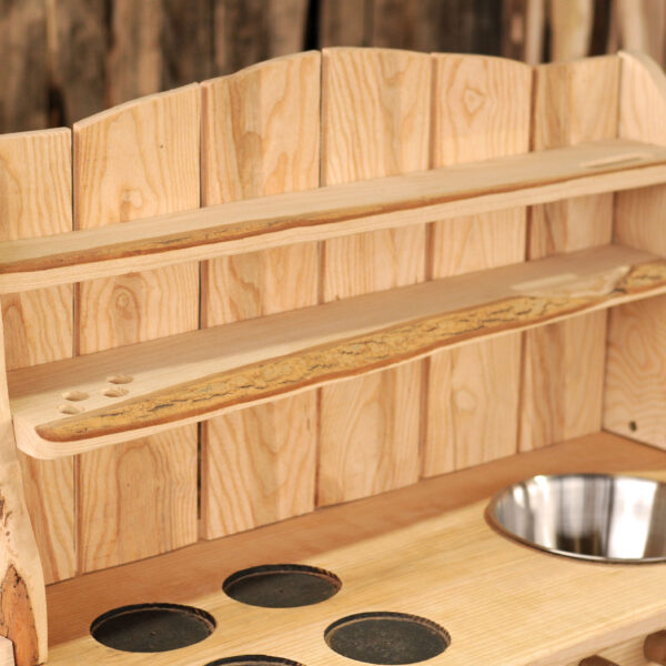 mud kitchen, small world, early years, wooden, play, equipment, forest school, dresser shelf, nursery